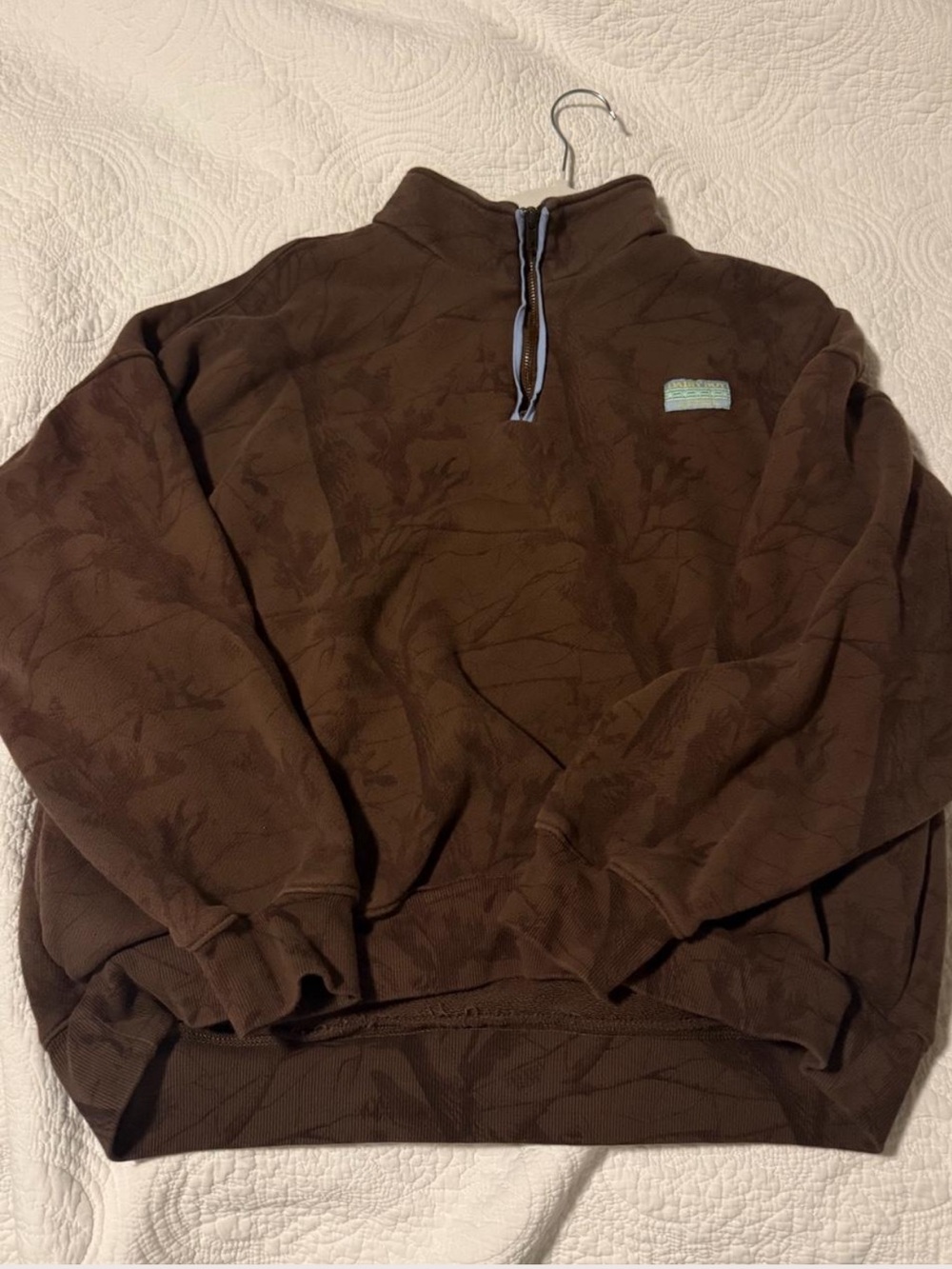 Women's Brown Quarter-Zip Pullover with Subtle Tree-Print